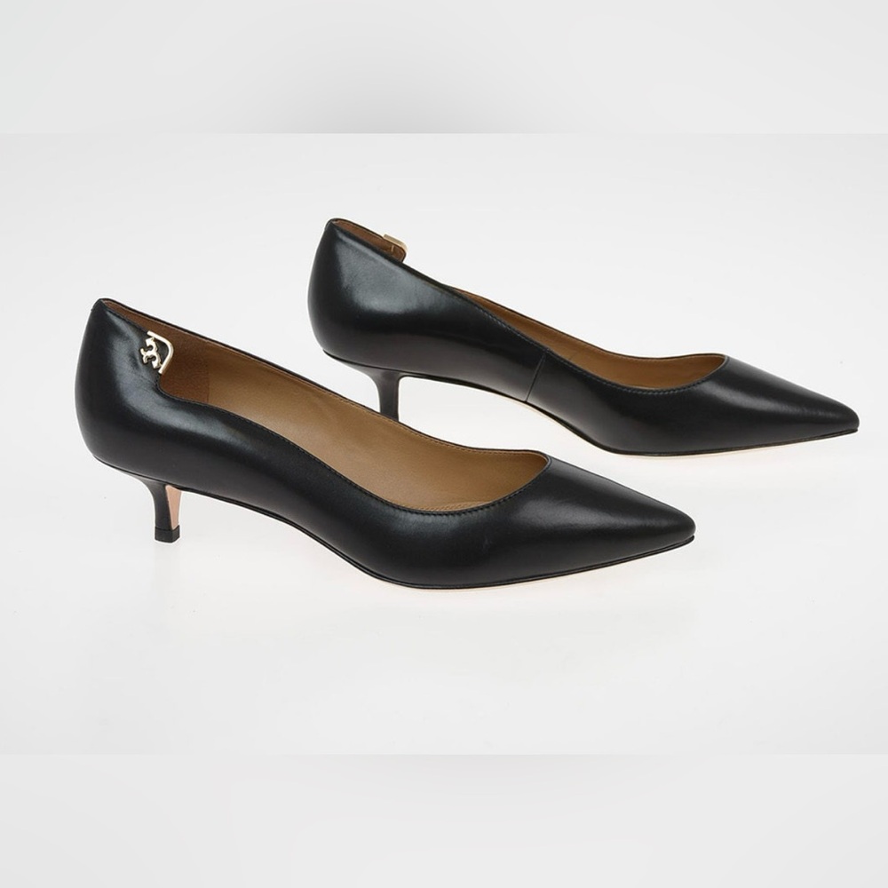 Tory Burch Elizabeth 40MM Pumps Black Baby Calf Leather Preowned In Box Sz 8